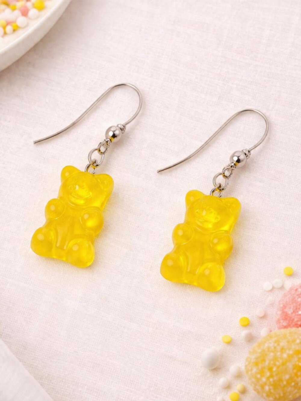 Sweet Yellow Gummy Bear Dangle Earrings | Cute Novelty Charm